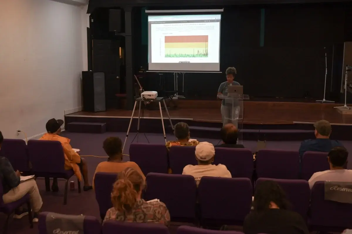 Daisha Wall presents to a crowd.